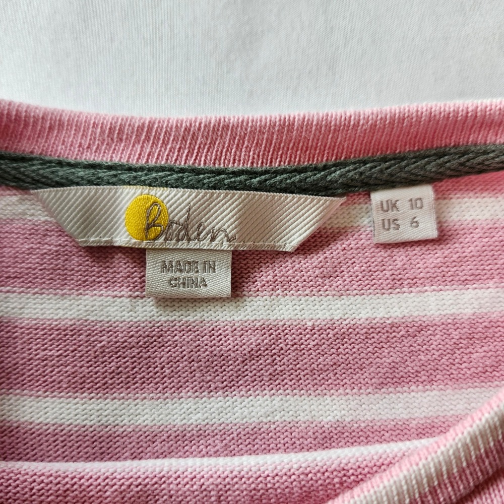 Boden Frilled Ruffle side split Long Sleeve Jersey Top Sweater Pink Striped sz 6 - Picture 3 of 6